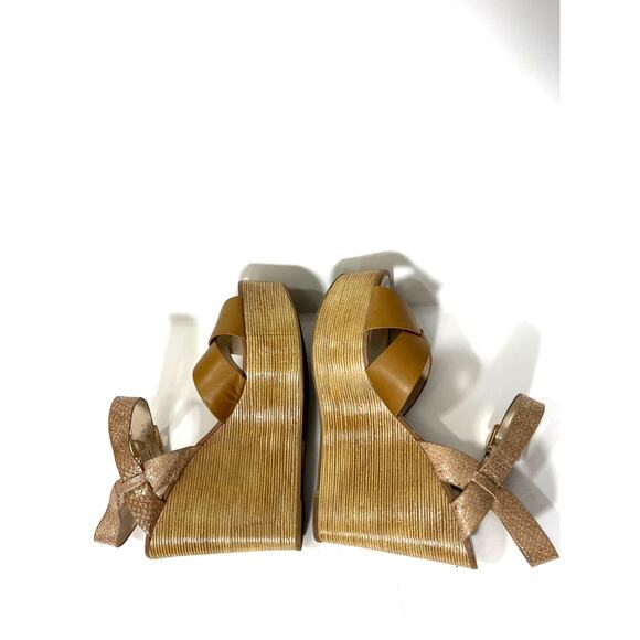 Aldo Regnano Platform Cognac Wedge Sandal Shoe US 9 / EUR 40 Spring - Picture 4 of 9